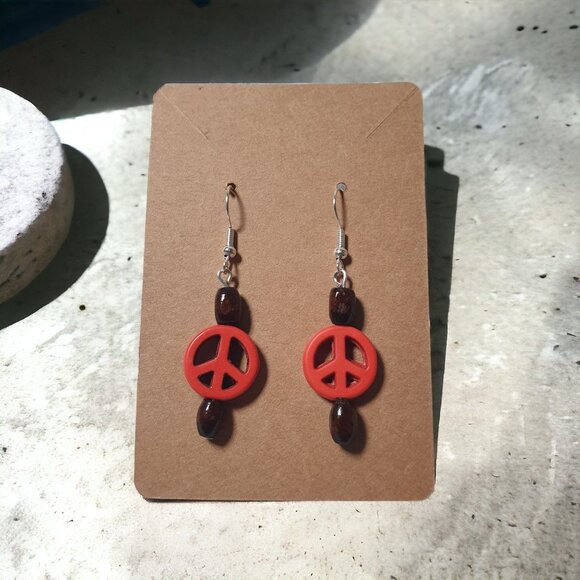 Handmade By Donovan Orange Peace Earrings Boho Bead Dangle Artisan Beach Core - Picture 1 of 3